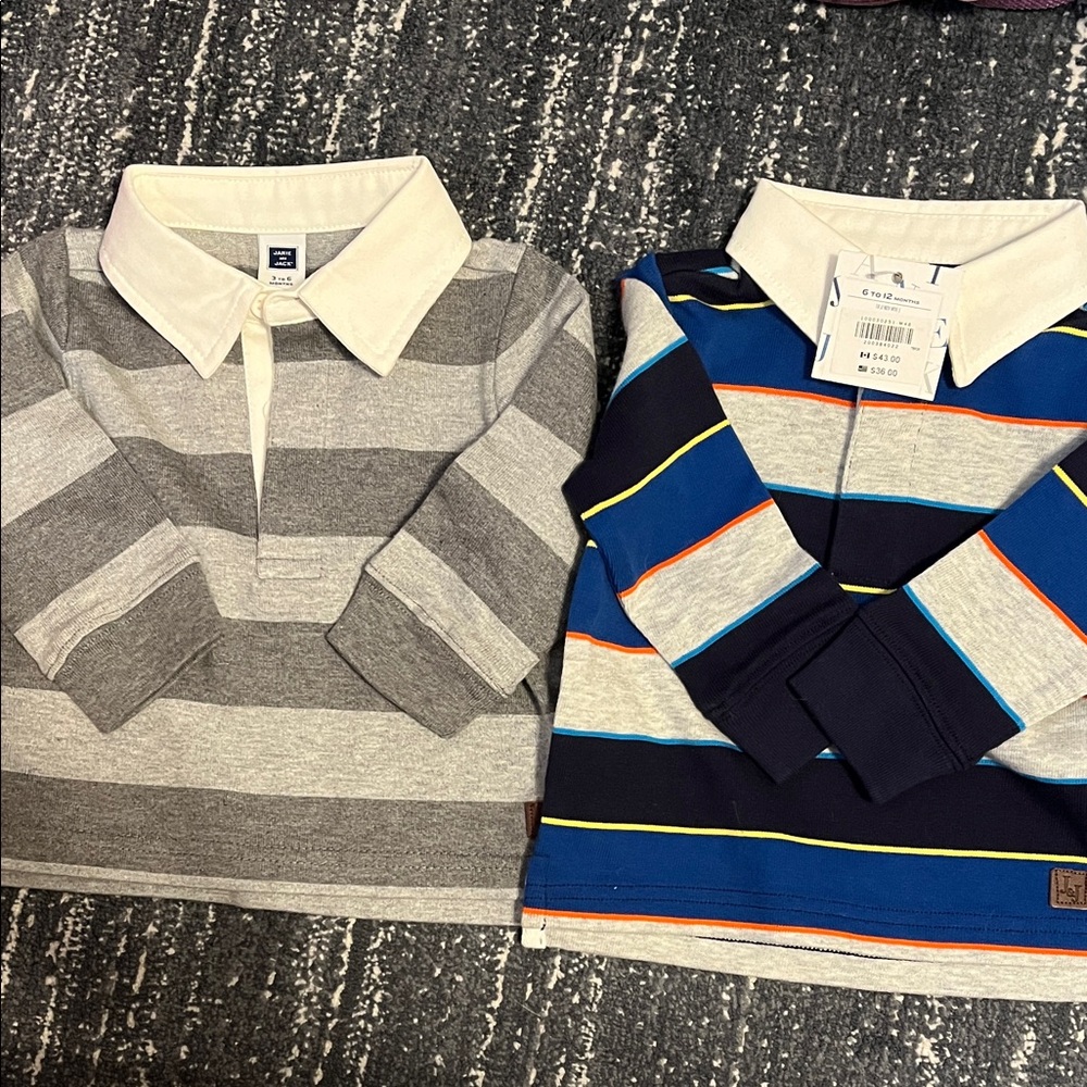 Janie and Jack Kids Polo Shirts - Gray and Blue Stripes